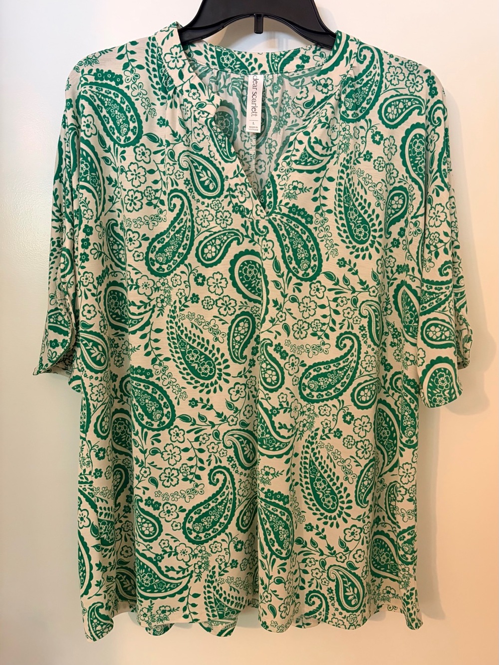 Dear Scarlett Breeze- Green Paisley Split-Neck Blouse - Size L
